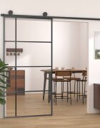 vidaXL Плъзгаща се врата ESG стъкло и алуминий 1025x205 см черна