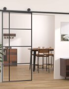 vidaXL Плъзгаща се врата ESG стъкло и алуминий 90x205 см черна