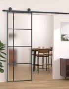 vidaXL Плъзгаща се врата матирано ESG стъкло/алуминий 76x205 см черна