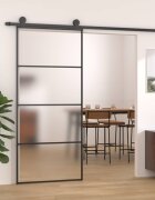 vidaXL Плъзгаща се врата матирано ESG стъкло/алуминий 90x205 см черна