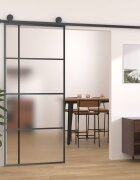 vidaXL Плъзгаща се врата матирано ESG стъкло/алуминий 90x205 см черна