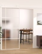 vidaXL Плъзгаща се врата матирано ESG стъкло и алуминий 90x205 см бяла