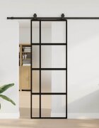 vidaXL Плъзгаща се врата с комплект обков Черно 76x205 cm