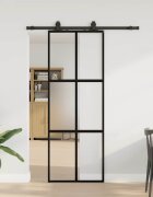 vidaXL Плъзгаща се врата с комплект обков Черно 76x205 cm