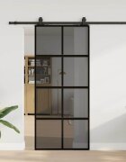 vidaXL Плъзгаща се врата с комплект обков Черно 90x205 cm