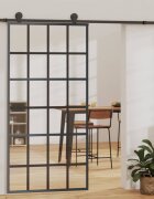 vidaXL Плъзгаща се врата с механизъм ESG стъкло и алуминий 102x205 см
