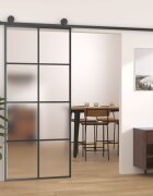 vidaXL Плъзгаща се врата с обков 90x205 см ESG стъкло и алуминий