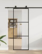 vidaXL Плъзгаща се врата с обков черна 76x205 см ESG стъкло