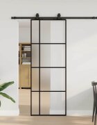 vidaXL Плъзгаща се врата с обков черна 76x205 см ESG стъкло