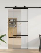 vidaXL Плъзгаща се врата с обков черна 76x205 см ESG стъкло