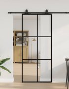 vidaXL Плъзгаща се врата с обков черна 90x205 см ESG стъкло