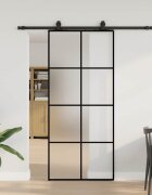 vidaXL Плъзгаща се врата с обков черна 90x205 см ESG стъкло