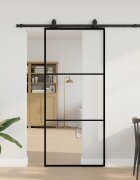 vidaXL Плъзгаща се врата с обков черна 90x205 см ESG стъкло