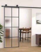 vidaXL Плъзгаща врата алуминий и ESG стъкло 76x205 см черна