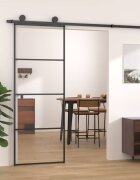 vidaXL Плъзгаща врата алуминий и ESG стъкло 76x205 см черна