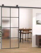 vidaXL Плъзгаща врата алуминий и ESG стъкло 90x205 см черна