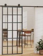 vidaXL Плъзгаща врата ESG стъкло и алуминий 90x205 см черна