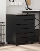 vidaXL Подвижен шкаф с чекмеджета "MOSS" Черно масивно дърво бор