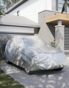 vidaXL Покривало за кола за седан с каишки цяло сребрист L PEVA