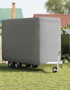 vidaXL Покривало за ремарке за коне сиво 396x178x250 см нетъкан текстил