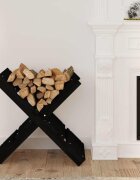 vidaXL Поставка за дърва черна 47x395x48 см борово дърво масив