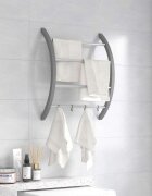 vidaXL Поставка за хавлии с куки сребриста 56x16x72 см алуминий