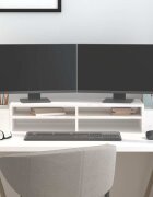 vidaXL Поставка за монитор бяла 100x275x15 см бор масив