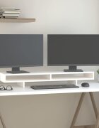 vidaXL Поставка за монитор бяла 100x27x14 см бор масив