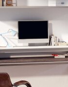 vidaXL Поставка за монитор бяла 100x27x15 см бор масив