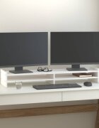 vidaXL Поставка за монитор бяла 100x27x15 см бор масив
