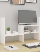 vidaXL Поставка за монитор бяла (39-72)x17x43 см бор масив