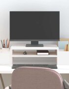 vidaXL Поставка за монитор бяла 70x275x15 см бор масив