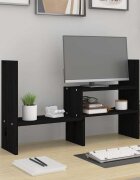 vidaXL Поставка за монитор черна (39-72)x17x43 см бор масив