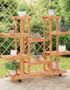vidaXL Поставка за цветя с колелца 110x25x115 см масивна ела