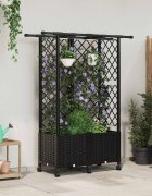 vidaXL Повдигнато легло с решетка и покривка Черно 124 x 40 x 142 см