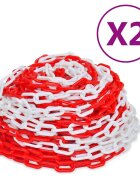vidaXL Предупредителни вериги 2 бр червено и бяло пластмаса 30 м