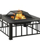 vidaXL Преносимо огнище с ръжен 79x79x465 см XXL стомана