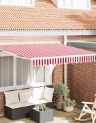 vidaXL Прибираща се тента Червено и бяло 300 x 250 cm Тъкан и алуминий