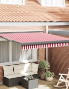vidaXL Прибираща се тента Червено и бяло 300 x 250 cm Текстил и Метал