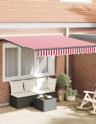 vidaXL Прибираща се тента Червено и бяло 350 x 250 cm Полиестер