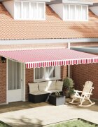 vidaXL Прибираща се тента Червено и бяло 450 × 350 cm Тъкан и алуминий