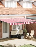 vidaXL Прибираща се тента Червено и бяло 450 × 350 cm Тъкан и алуминий