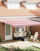 vidaXL Прибираща се тента Червено и бяло 450 × 350 cm Тъкан и алуминий