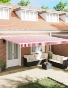 vidaXL Прибираща се тента Червено и бяло 500 × 350 cm Тъкан и алуминий