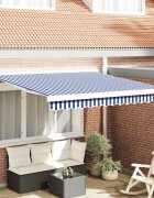vidaXL Прибираща се тента Синьо и бяло 300 x 250 cm Платно и алуминий