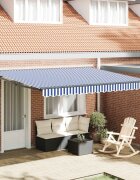 vidaXL Прибираща се тента Синьо и бяло 350 x 250 cm Платно и алуминий