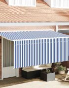 vidaXL Прибираща се тента Синьо и бяло 400 x 200 cm