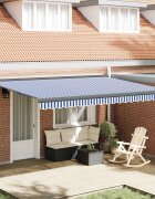 vidaXL Прибираща се тента Синьо и бяло 450 × 300 cm Платно и алуминий
