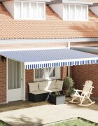 vidaXL Прибираща се тента Синьо и бяло 450 × 300 cm Платно и алуминий