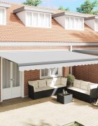 vidaXL Прибираща се тента Сив 400 × 300 cm Полиестер и алуминий
